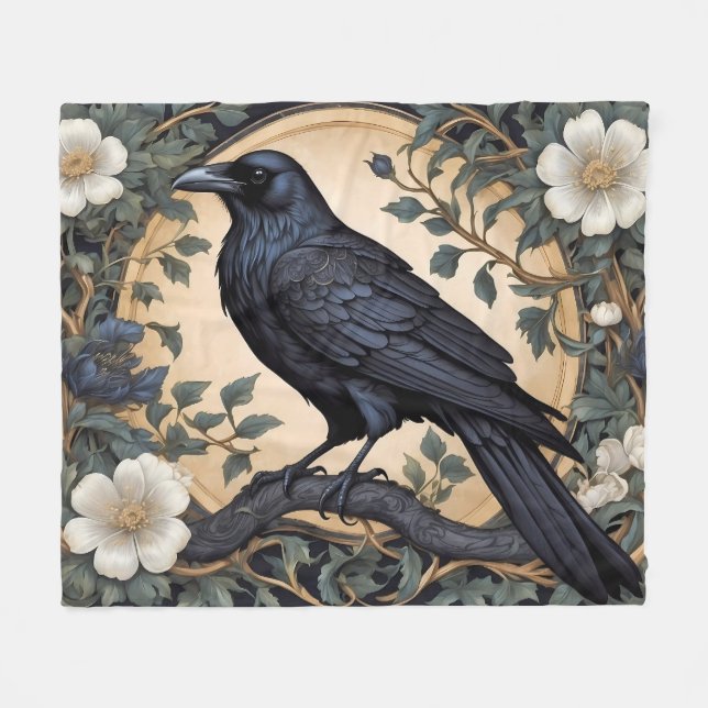 Couverture Polaire Black Raven William Morris inspiré (Devant (Horizontal))