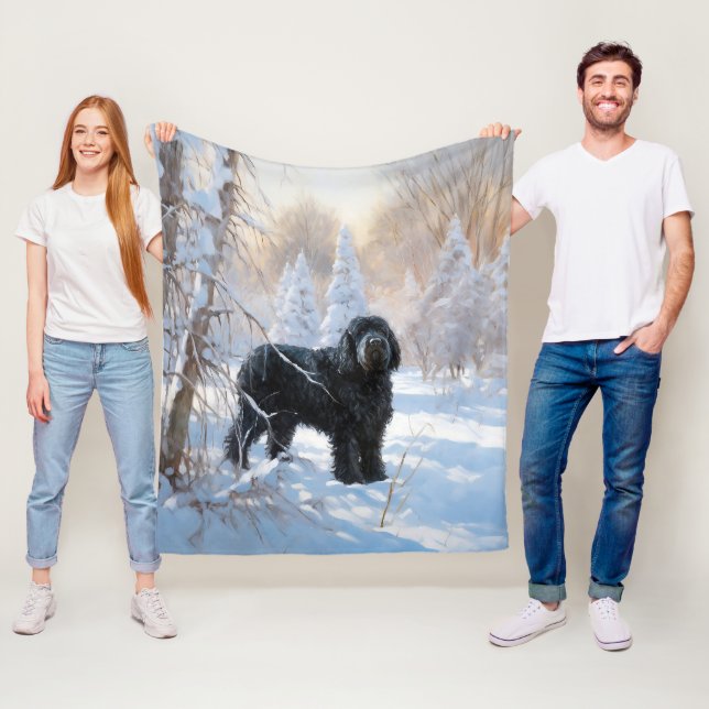 Couverture Polaire Black Russian Terrier Laisser neiger Noël (En situation)