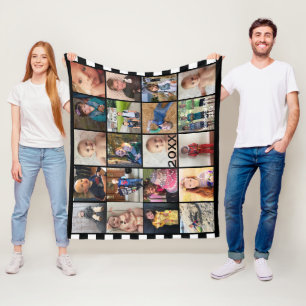 Couverture Polaire Black White Stripe 20 Photo Collage Family Fleece