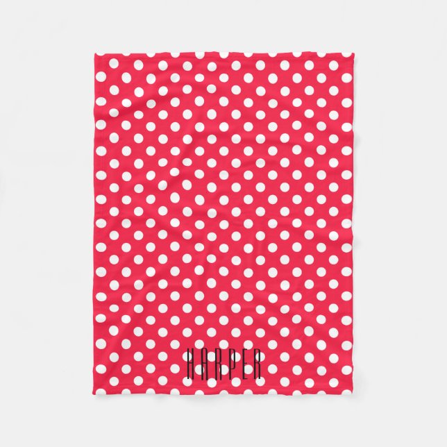 Couverture Polaire Blacket fait sur commande d'ouatine de pois rouge (Devant)