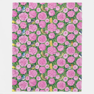 Couverture Polaire blaireaux et pivoines