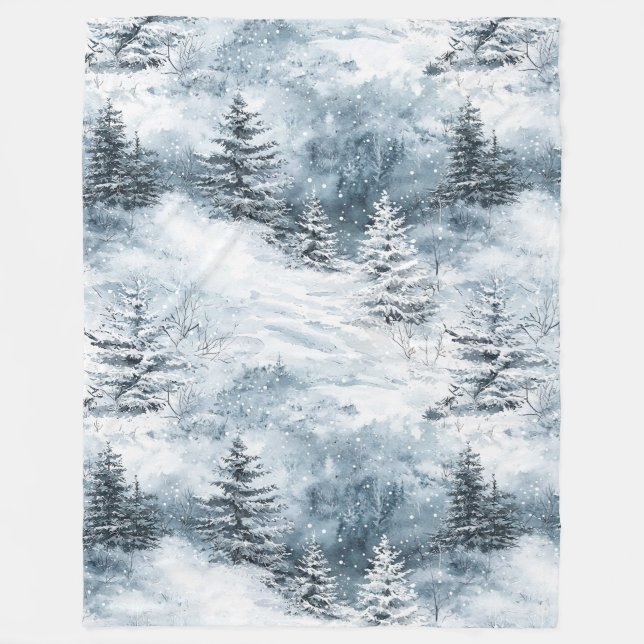 Couverture Polaire Blanc Bleu Arbres de Noël Neige d'hiver (Devant)