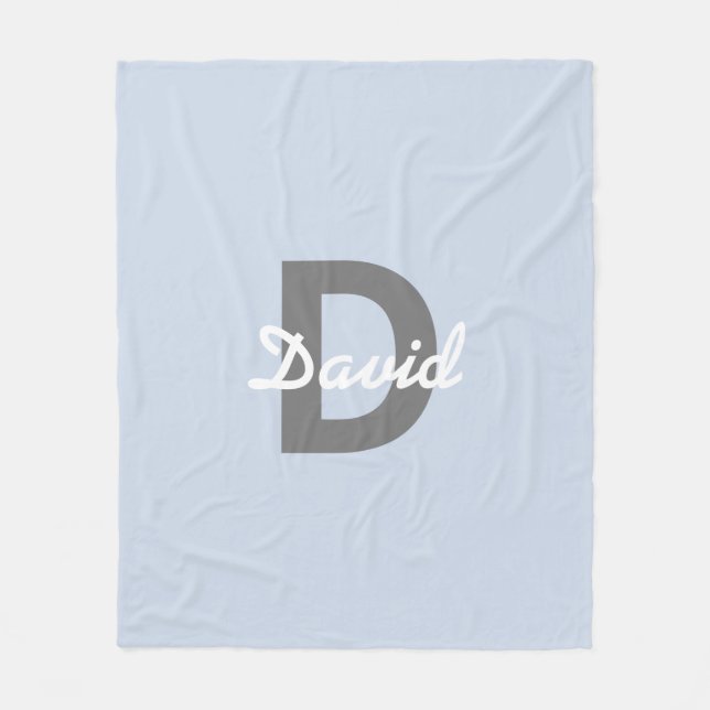 Couverture Polaire Blanc gris bleu Nom et monogramme (Devant)