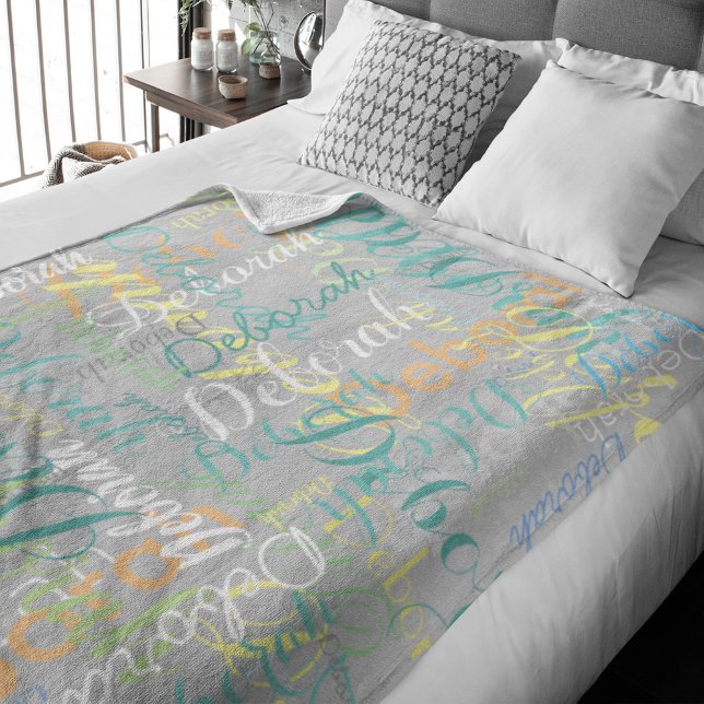 Couverture Polaire blanc gris pâle avec son nom (Créateur téléchargé)