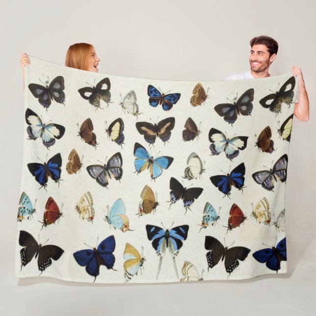 Couverture Polaire BLANC NOIR BUTTERFLIES BLEU Beauté Nature Lover (En situation)