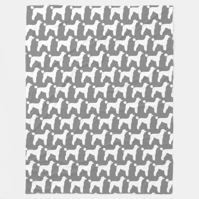Couverture Polaire Blanc Standard Poodé Chien Silhouettes Motif Gris (Devant)