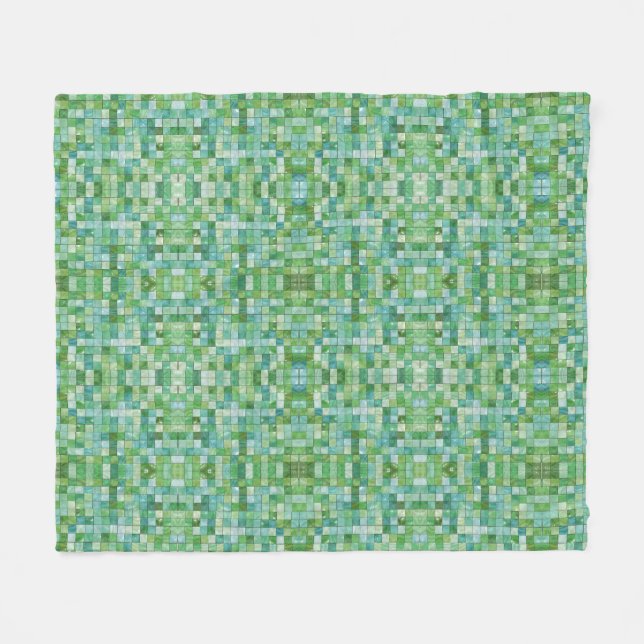 Couverture Polaire Blanche À damiers polaire verte chatoyante (Devant (Horizontal))