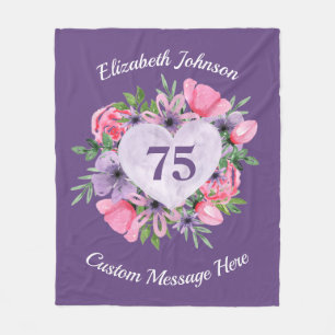 Couverture Polaire Blanche à fleurs violettes 75e anniversaire pour 