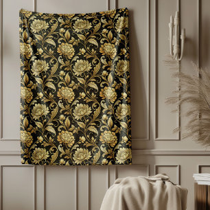 Couverture Polaire Blanche baroque opulente en Damas noir et or