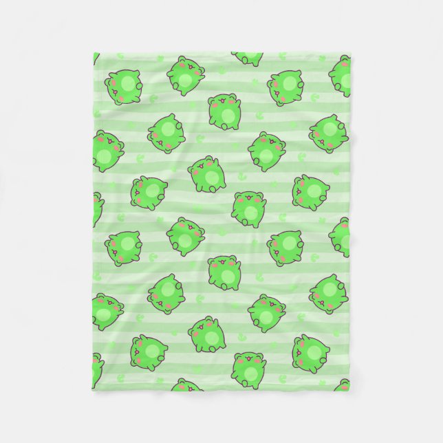 Couverture Polaire Blanche bébé Grenouille Pastel - Grandes vertes Ka (Devant)