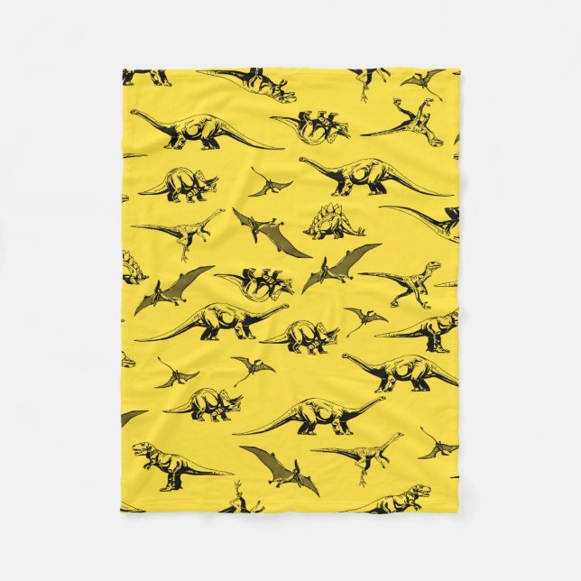 Couverture Polaire Blanche de dinosaures jaunes (Devant)