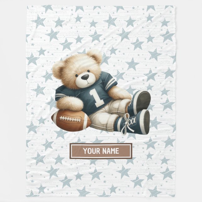 Couverture Polaire Blanche de football américain avec un ours mignon  (Devant)