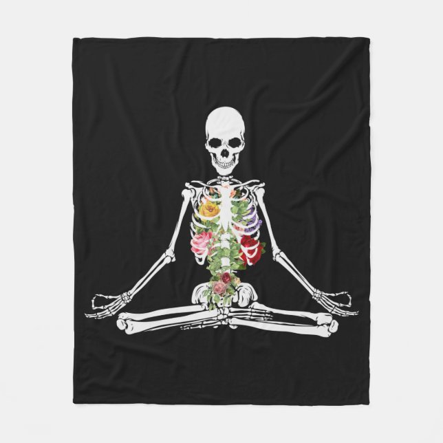 Couverture Polaire Blanche de méditation des fleurs de yoga de squele (Devant)