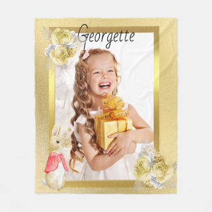 Couverture Polaire Blanche en or photo polaire pour fille avec lapin