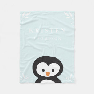 Couverture Polaire Blanche en peluche de petit pingouin
