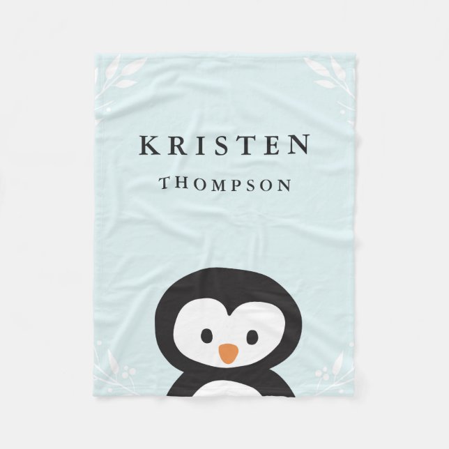 Couverture Polaire Blanche en peluche de petit pingouin (Devant)