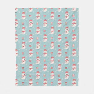 Couverture Polaire Blanche en polaire Chouettes de Noël