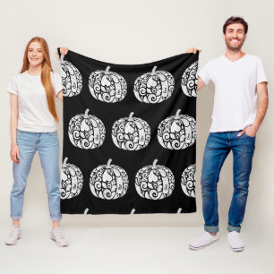 Couverture Polaire Blanche en polaire Citrouille noir et blanc Paisle