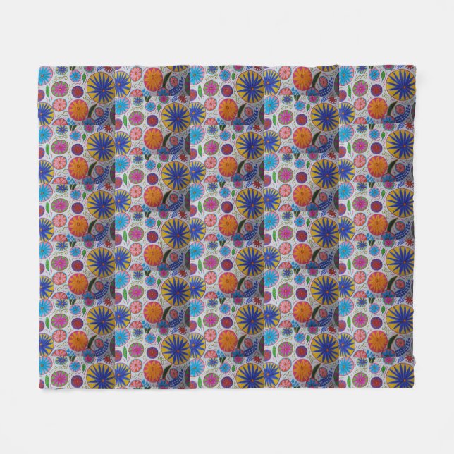 Couverture Polaire Blanche en polaire fleurie moderne (Devant (Horizontal))