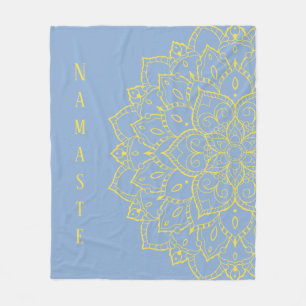 Couverture Polaire Blanche en polaire Mandala jaune et bleu