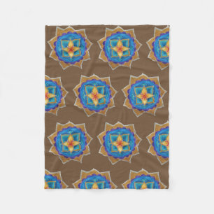 Couverture Polaire Blanche en polaire Mandala vert jaune