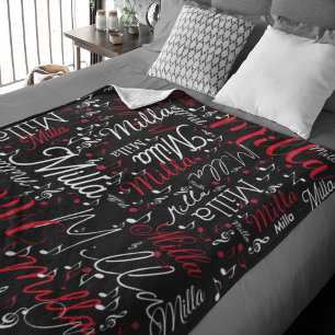Couverture Polaire Blanche en polaire noire avec notes musicales