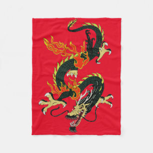 Couverture Polaire Blanche en polaire noire dragon chinois