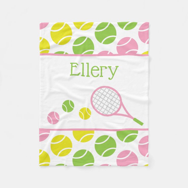 Couverture Polaire Blanche en polaire personnalisée Preppy Tennis (Devant)