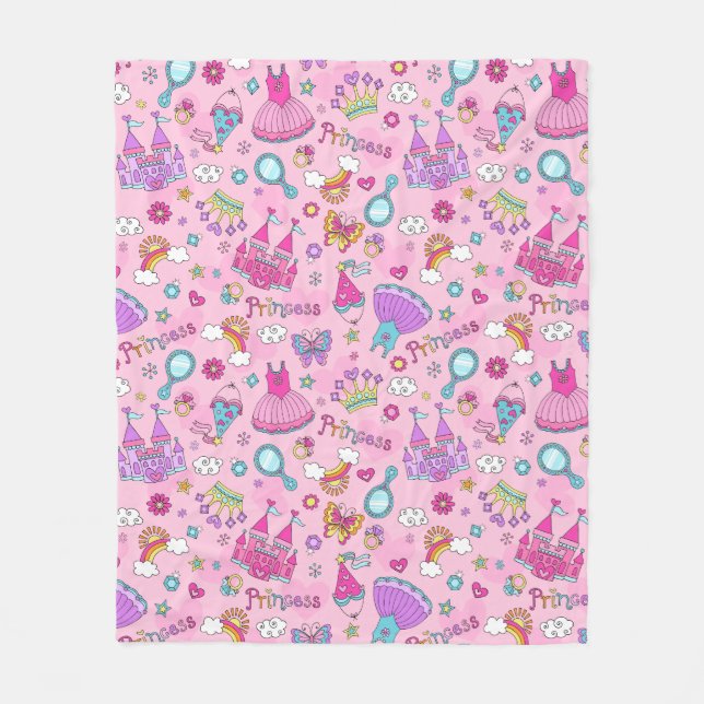 Couverture Polaire Blanche en polaire princesse rose, moyenne (Devant)
