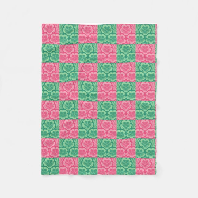 Couverture Polaire Blanche en polaire rose et verte (Devant)