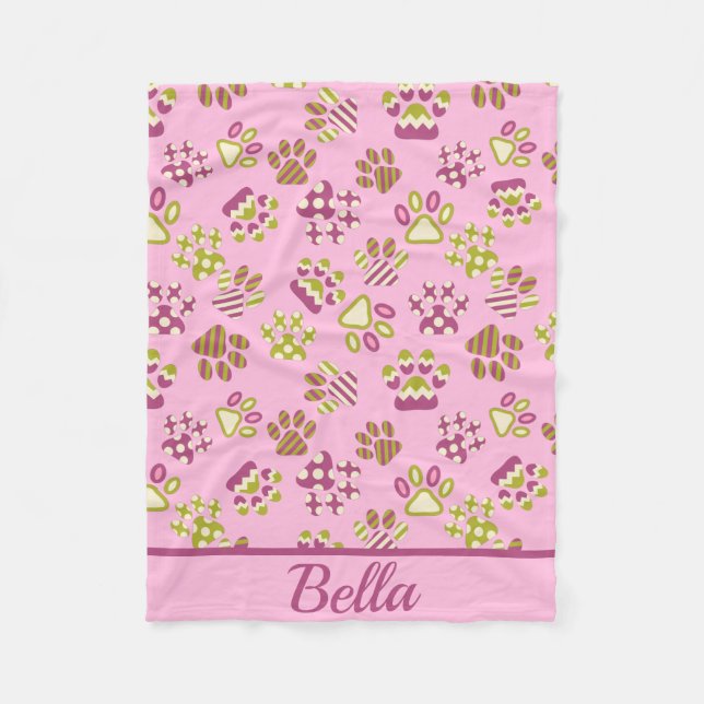 Couverture Polaire Blanche en toison Pink Paws (Devant)