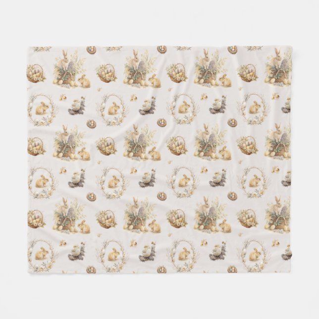 Couverture Polaire Blanche lapin de Pâques (Devant (Horizontal))