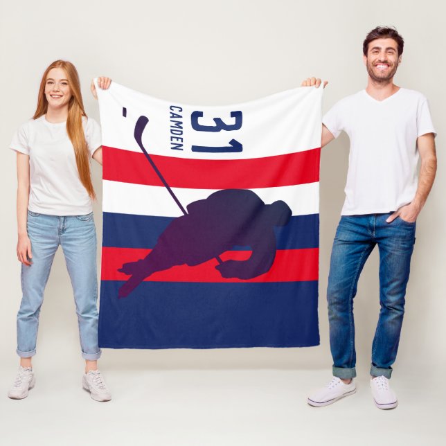 Couverture Polaire Blanche-pièce de hockey personnalisé (En situation)