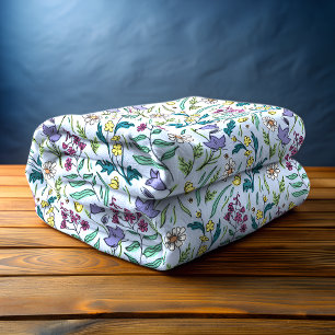 Couverture Polaire Blanche polaire bleue fleur sauvage, moyenne
