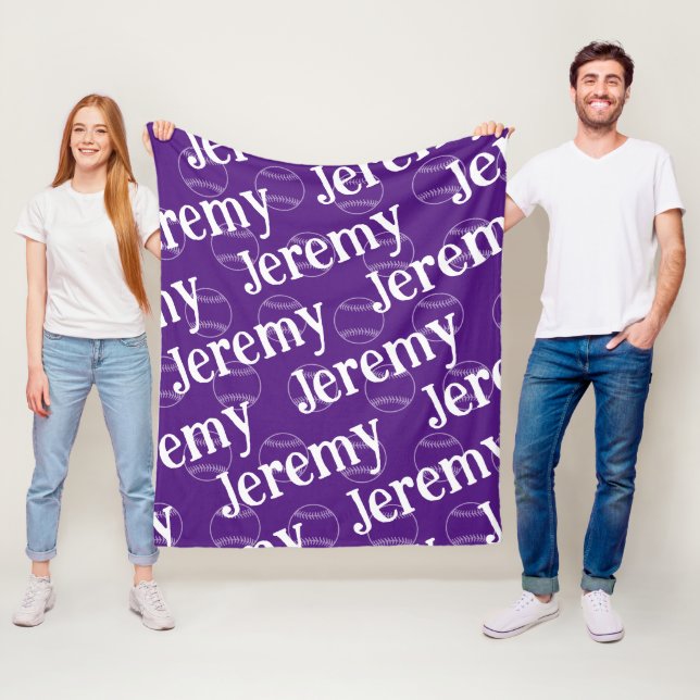 Couverture Polaire Blanche polaire de baseball violet et blanc (En situation)