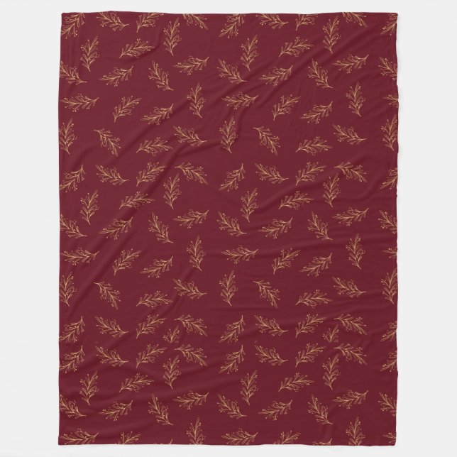 Couverture Polaire Blanche polaire feuille rouge et or (Devant)