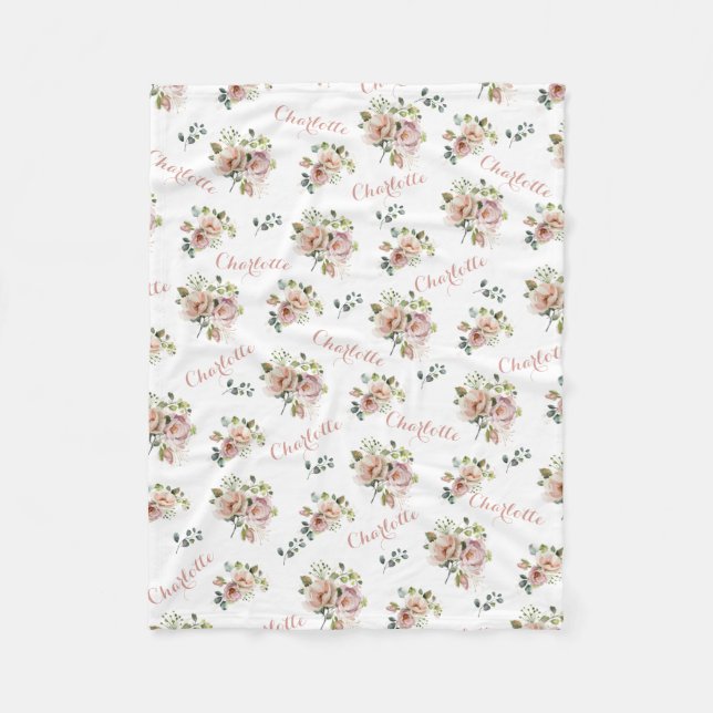 Couverture Polaire Blanche polaire florale monogramme (Devant)