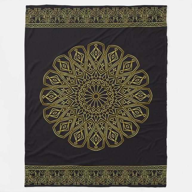 Couverture Polaire Blanche polaire noire et or arabesque (Devant)