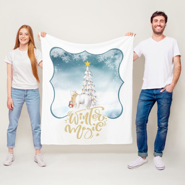 Couverture Polaire Blanche polaire Ours polaire et manchot (En situation)