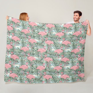 Couverture Polaire Blanche Toison Dorm Avec Flamants roses Roses Feui