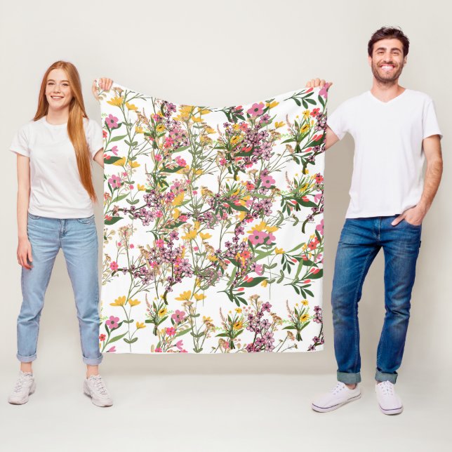 Couverture Polaire Blanches Sherpa fleurs sauvages (En situation)