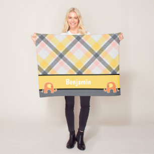 Couverture Polaire Blanchette en peluche jaune et gris pour bébé