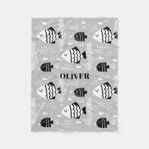 Couverture Polaire Blanchisserie à poisson noir et blanc