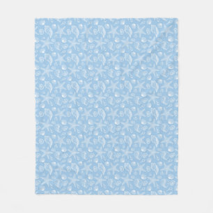 Couverture Polaire Blanchisserie blanche en coquillage bleu plage