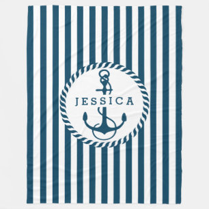 Couverture Polaire Blancs Et Bleus Et Ancre Nautique