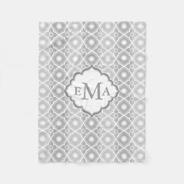 Couverture Polaire Blancs et Gris & Quatrefoil Géométriques (Devant)