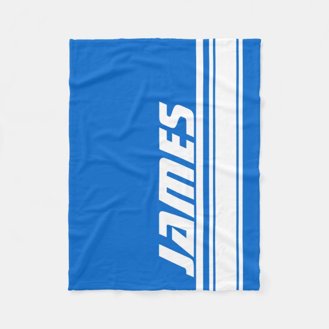 Couverture Polaire Bleu & blanc bande de sport nom personnalisé (Devant)