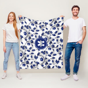Couverture Polaire bleu blanc équipe couleurs soccer balls motif