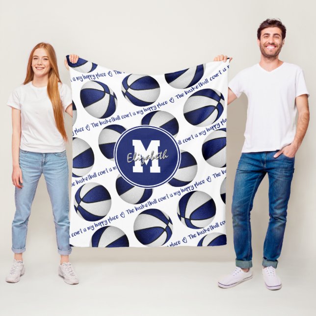 Couverture Polaire bleu blanc Le terrain de basket est mon endroit he (En situation)