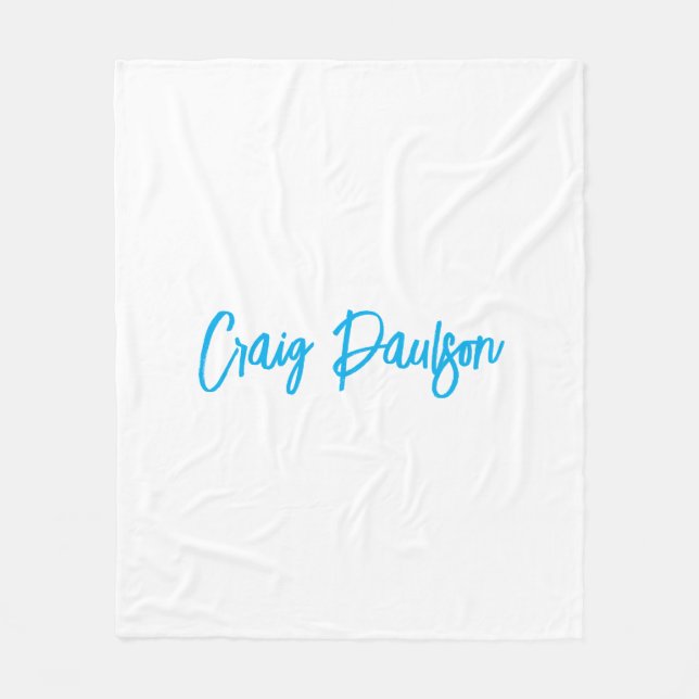 Couverture Polaire Bleu Blanc Votre Nom Calligraphie Unique Minimalis (Devant)